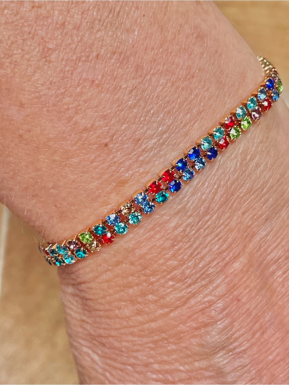 Gold-Tone Rainbow Crystal Tennis Bracelet